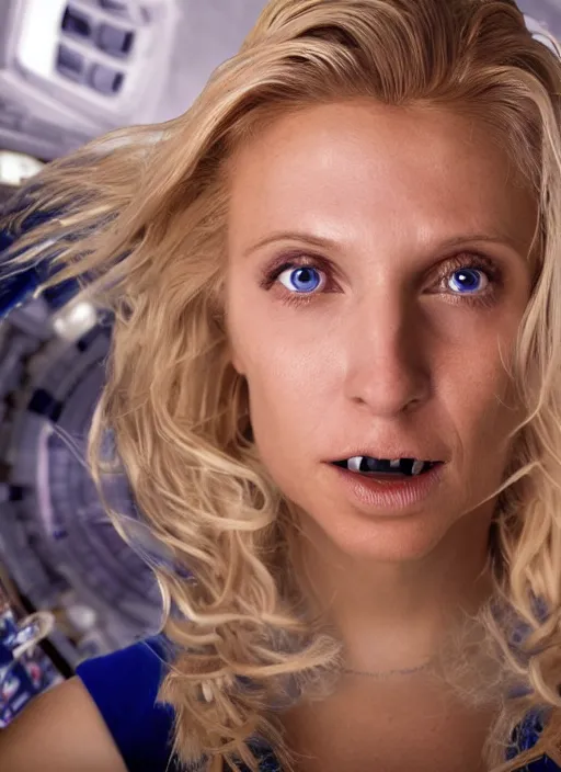 Image similar to closeup portrait of a blonde alien plejaren woman inside a spaceship wearing a space uniform, depth of field, zeiss lens, detailed, symmetrical, centered, fashion photoshoot, by annie leibovitz and steve mccurry, david lazar, jimmy nelsson, breathtaking, 8 k resolution, extremely detailed, beautiful, establishing shot, artistic, hyperrealistic, beautiful face, octane render