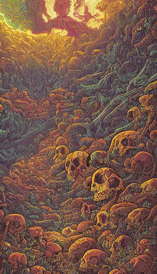 Image similar to life and death mixing together, by dan mumford