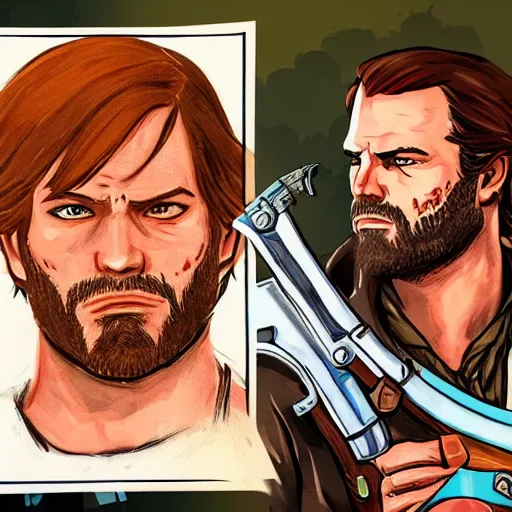 Image similar to Arthur Morgan from Red Dead Redemption 2 drawn in the style of The Legend of Zelda: Breath of the Wild