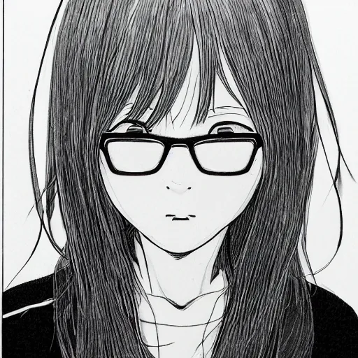 Image similar to a portait of a girl from inio asano manga good night pun pun, detailed