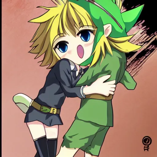 Image similar to anime illustration of saria kiss link