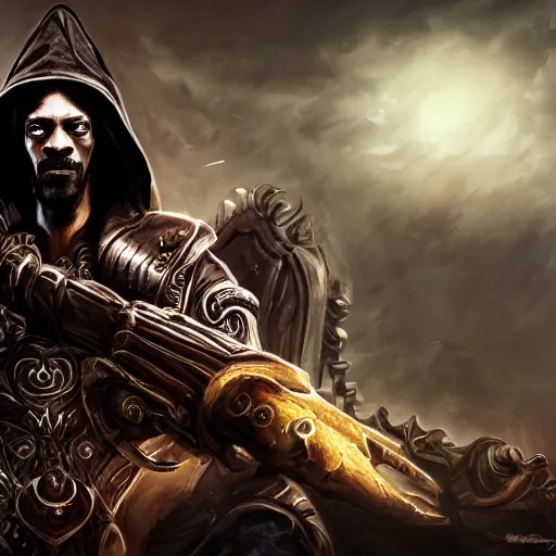 Image similar to portrait of snoop dogg as the grim reaper, league of legends amazing splashscreen artwork, gears of war, splash art, natural light, elegant, photorealistic facial features, intricate, fantasy, detailed face, atmospheric lighting, anamorphic lens flare, cinematic lighting, league of legends splash art, hd wallpaper, ultra high details by greg rutkowski