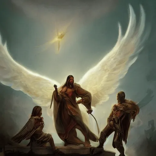 Image similar to angels protecting a praying man, by Quentin Mabille, Trending on artstation, deviantart