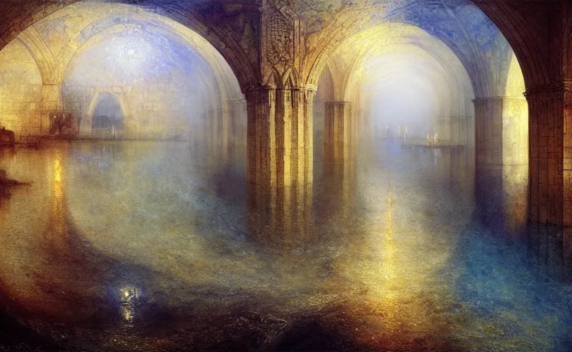 Image similar to tiled room squared waterway, aqueducts, fantasy. intricate. by artstation trending, by joseph mallord william turner, luis royo, konstantin razumov, cinematic lighting, fractal flame, highly detailed