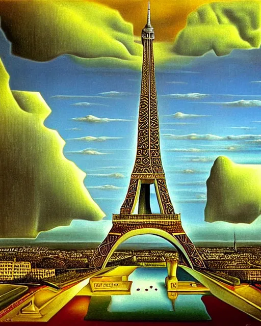 Image similar to scenic view of eiffel tower by salavador dali, surrealism,