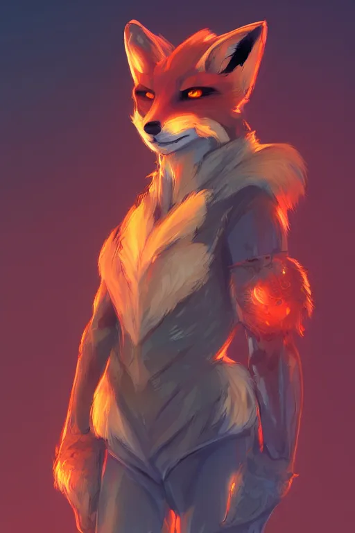 Image similar to a fox fursona, trending on artstation, by kawacy, furry art, digital art, cyberpunk, high quality, backlighting