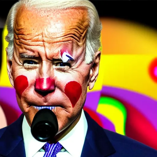 Image similar to Joe Biden with colorful clown makeup all over his face