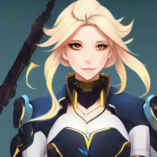 Image similar to portrait of mercy from overwatch, anime fantasy illustration by tomoyuki yamasaki, kyoto studio, madhouse, ufotable, trending on artstation