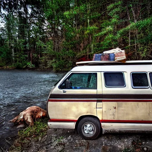 Image similar to Matt Foley living in a van down by the River, EOS 5D, ISO100, f/8, 1/125, 84mm, RAW Dual Pixel, Dolby Vision, HDR, TMZ, Featured