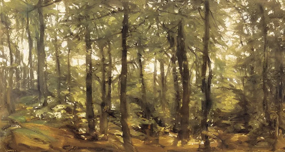 Prompt: forest, by richard schmid and john singer sargent