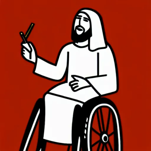 Image similar to jesus christ smoking a blunt, sitting in a wheelchair, biblically accurate