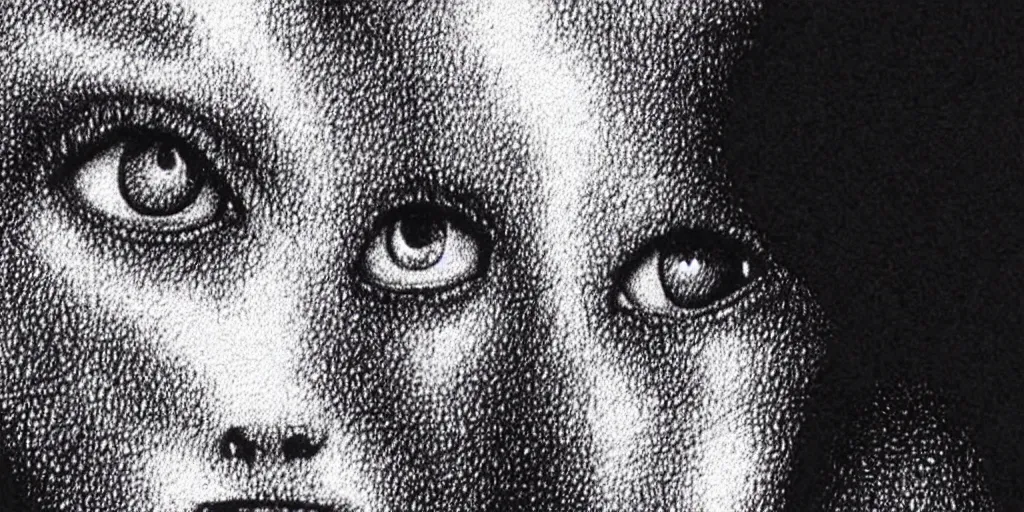 Prompt: a stipple drawing of ripley from the movie alien, looking into the camera