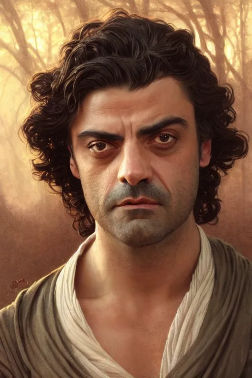 Image similar to Oscar Isaac, druid, cleric, flame spell, D&D, fantasy, intricate, cinematic lighting, highly detailed, beautiful, digital painting, artstation, masterpiece, concept art, smooth, sharp focus, illustration, art by Artgerm and Greg Rutkowski and Alphonse Mucha and william-Adolphe Bouguereau