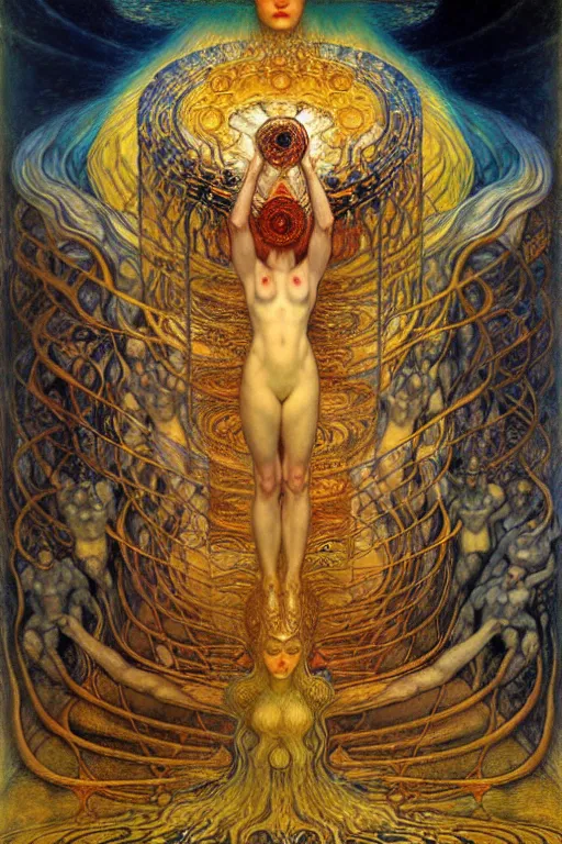 Image similar to Divine Chaos Engine by Karol Bak, Jean Delville, William Blake, Gustav Klimt, and Vincent Van Gogh, symbolist, visionary