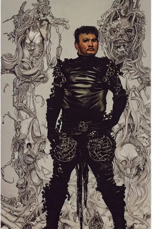 Image similar to full length portrait of temuera morrison as a tattooed gothic punk by lawrence alma tadema and zdzislaw beksinski and norman rockwell and jack kirby and tom lovell and greg staples