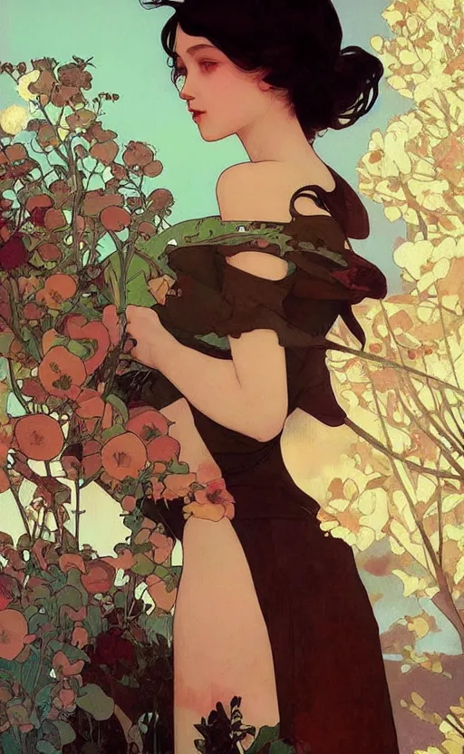 Image similar to egirl!!!!! aesthetic!!!! girl painting by tran nguyen ilya kuvshinov ( ( ( alphonse mucha ) ) ) and greg rutkowski