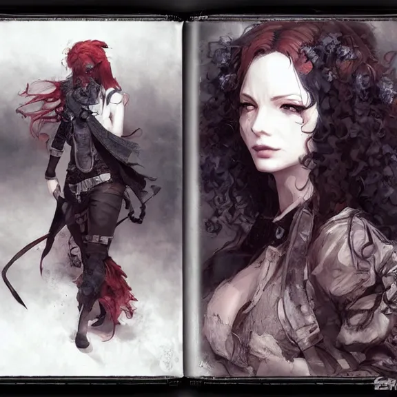 Image similar to christina hendricks!!! goth, tankoban, 4 k, tone mapping, akihiko yoshida, james jean andrei riabovitchev marc simonetti, yoshitaka amano, long hair, curly, h. hydrochaeri