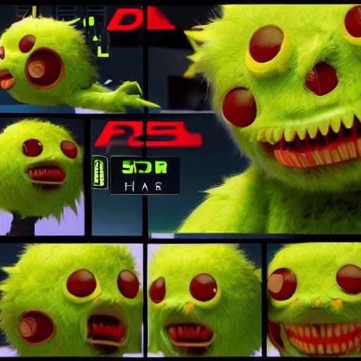 Prompt: high quality 3 d render cyberpunk very tennis ball monster highly detailed, unreal engine cinematic smooth, in the style of detective pikachu, basil gogos, chalk, low angle, uhd 8 k, sharp focus, illustrated by basil gogos