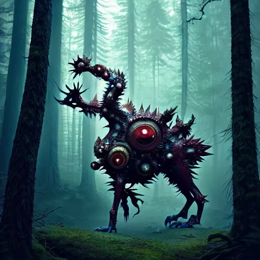 Image similar to ( ghost pokemon ) creature creature in a alaskan forest, : : by michal karcz, daniel merriam, victo ngai and guillermo del toro : : ornate, dynamic, particulate, intricate, elegant, highly detailed, centered, artstation, smooth, sharp focus, octane render, 3 d