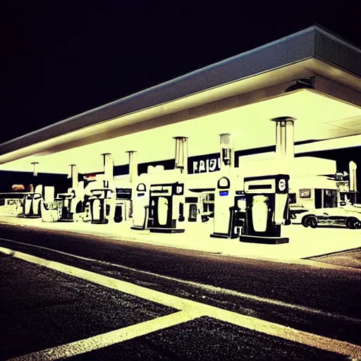 Image similar to “gas station at night”