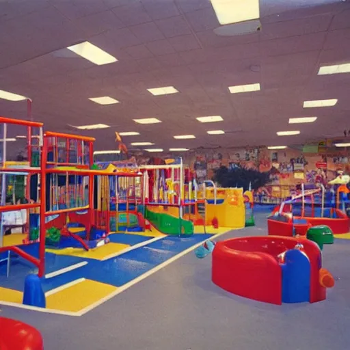 Prompt: a 1990's photo of an indoor playground, nostalgic