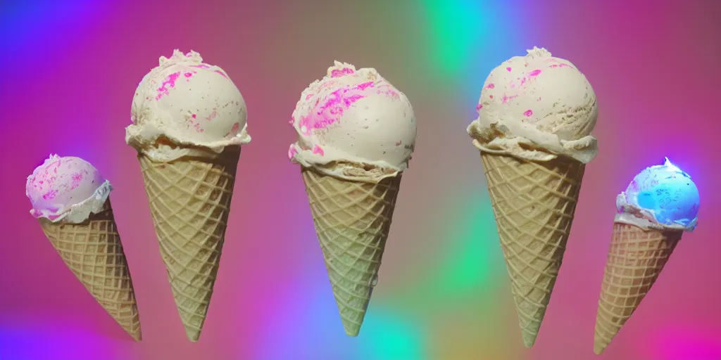 Image similar to ice cream cone with rgb implants, cyberpunk, high quality, ue 5.