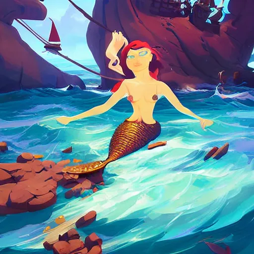 Image similar to painting mermaid treasure on sea of thieves game avatar hero smooth face median photoshop filter cutout vector, behance hd by jesper ejsing, by rhads, makoto shinkai and lois van baarle, ilya kuvshinov, rossdraws global illumination