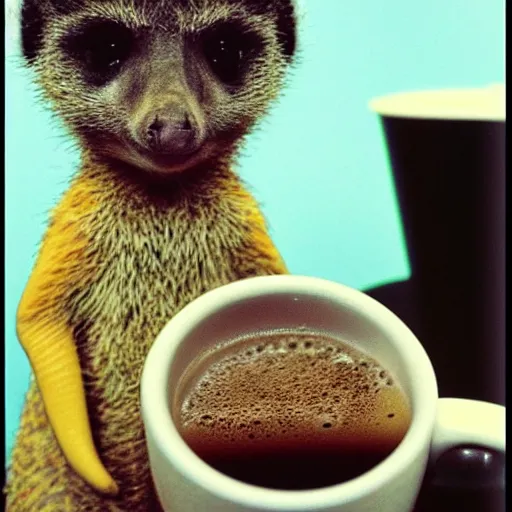 Prompt: hedhog and meerkat, drinking coffee, cinematic, kodachrome