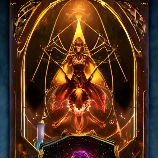 Prompt: Arcane Tarot, Fantasy, 2d Digital Art, steampunk, symmetrical centered, high quality 3D render, concept art, 4K, UHD, High quality mechanical, Badge, glow in the dark, ethereal, the void, ominous background, very detailed, stylized, trending on artstation