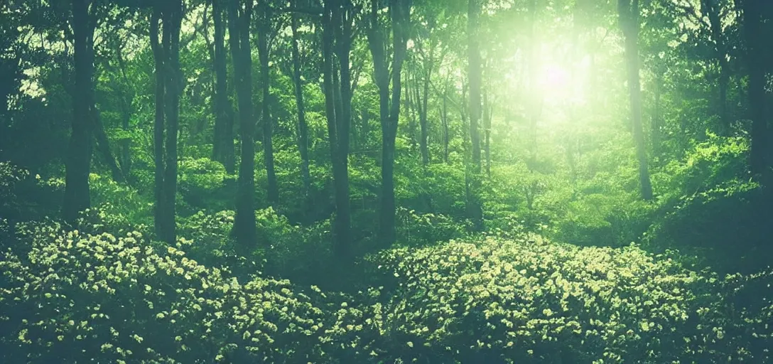 Prompt: “ ethereal, dreamland, a forest growing on the ocean surface, background of flowery hill, bokeh, beautiful shadows, soft, dreamy. ”