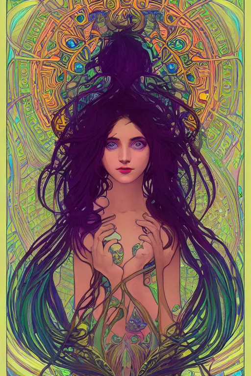 Image similar to a beautiful psychedelic mermaid, symmetrical features, cinematic lighting, soft bokeh, fantasy, modern, colourful, highly detailed, digital painting, artstation, deviantart, concept art, sharp focus, illustration, by alphonse mucha