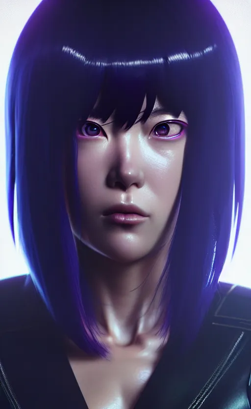 Image similar to a film still portrait of a motoko kusanagi ghost in the shell, finely detailed features : : gits sac twenty forty five netflix : : by ilya kuvshinov, rossdraws, artgerm, sola digital arts, octane render, production ig, volumetric lighting, anti aliasing, raytracing : :