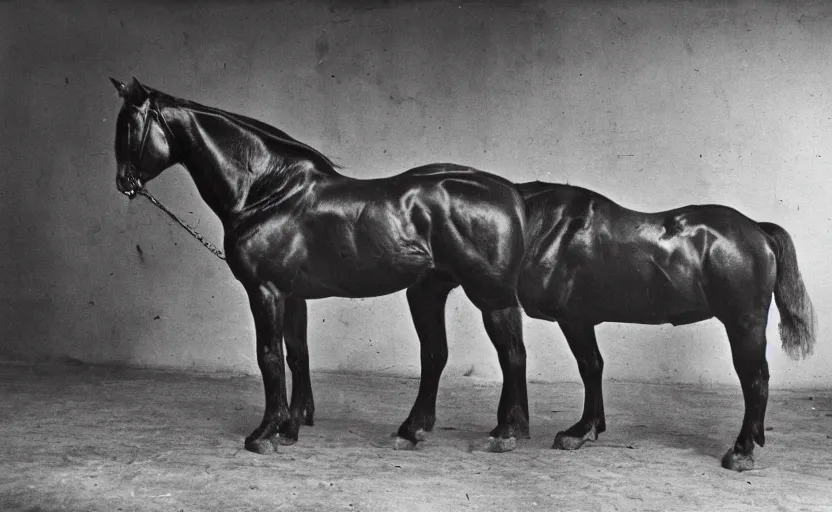 Image similar to strong cart horse with big muscles in a gym, photograph, strong, 1 8 5 0 s, 1 9 8 0 s