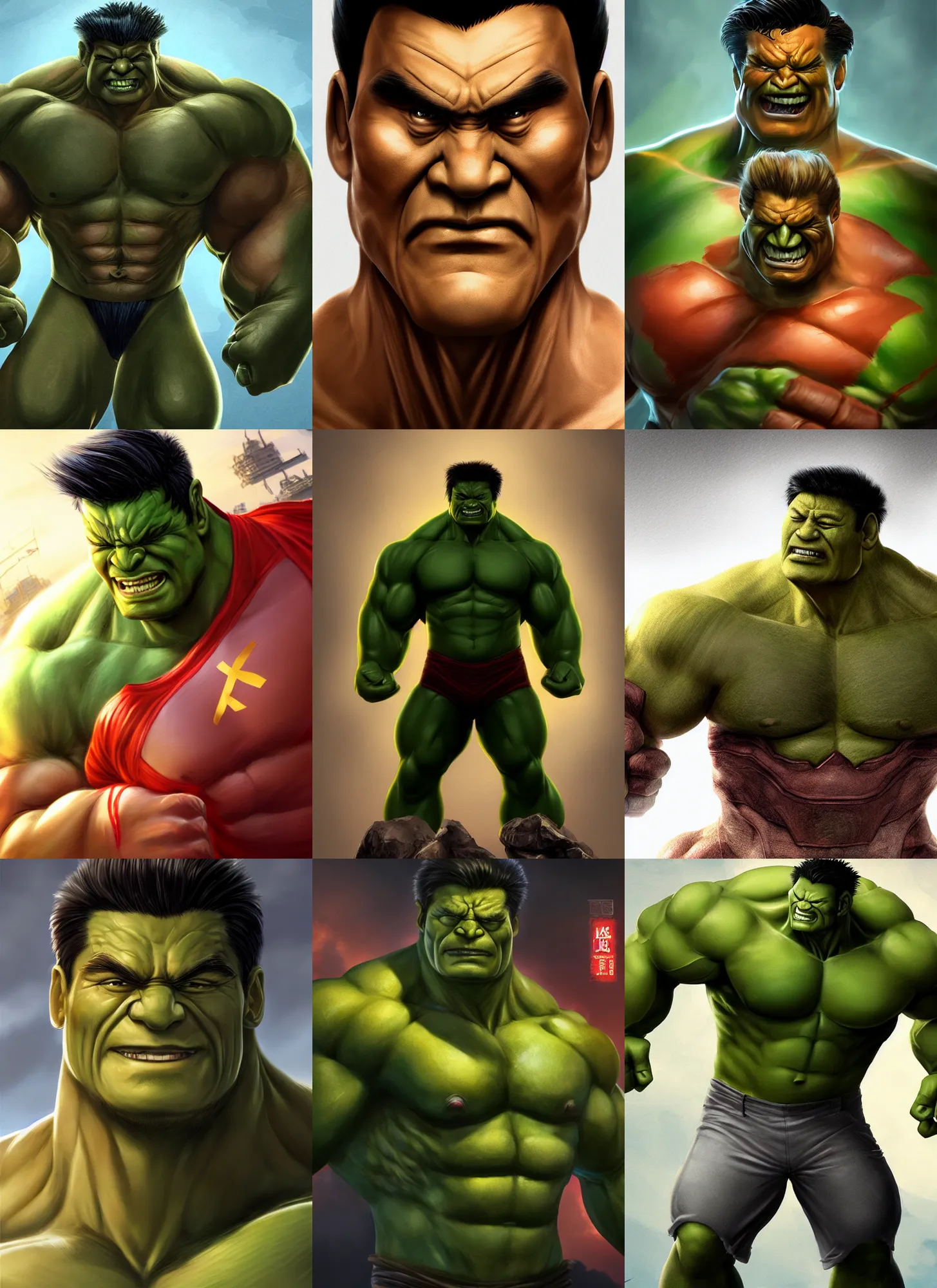 Prompt: character portrait of Xi Jingping playing the Hulk, digital art, trending on artstation, 4k