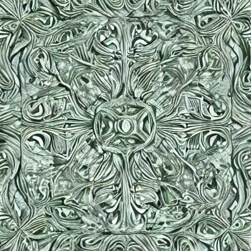 Prompt: thin lines, fractals, lichen macro, joe fenton, serpentine twisty maze, carved soapstone ceiling relief paneling white and pale green