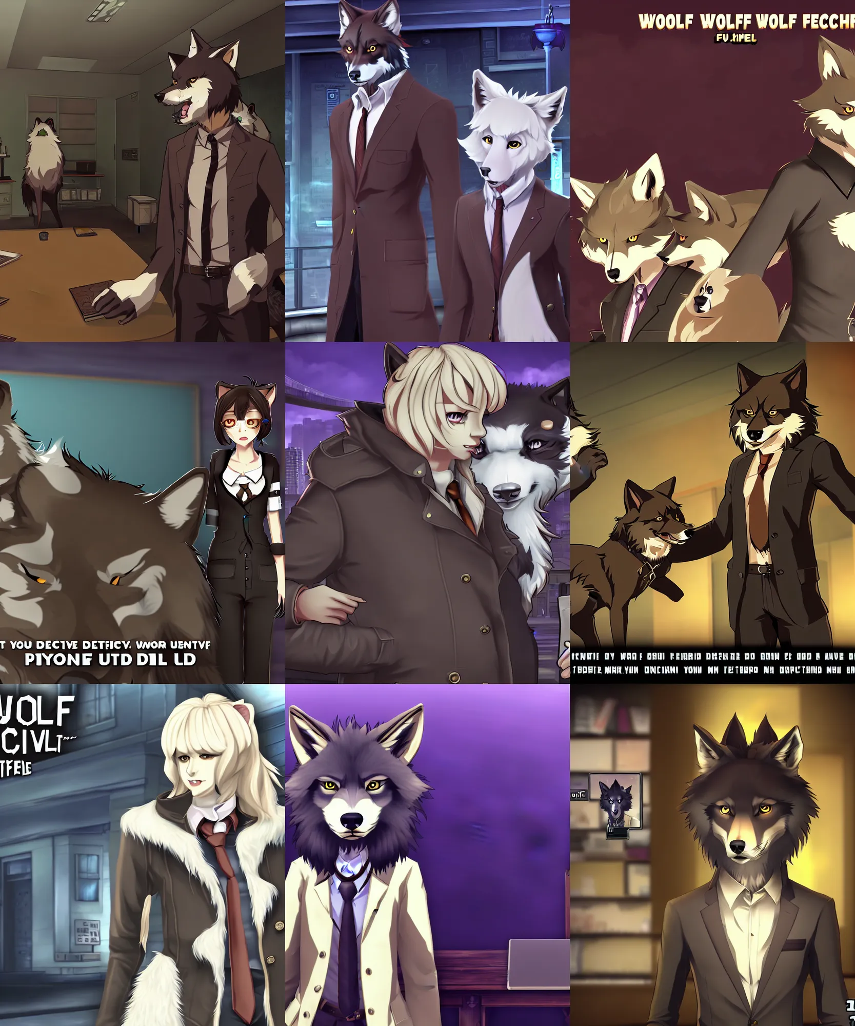 Image similar to furry - wolf - detective - fursona uhd ue 5 visual novel pc game screenshot