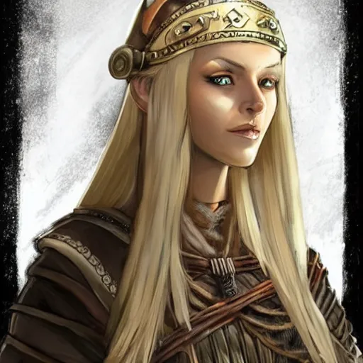 Image similar to beautiful viking woman, blonde, tall, d & d, concept art, fantasy. in the style of steve argyle