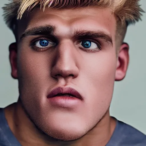 Prompt: a realistic detailed photo of boxer & youtuber jake paul with a mind control chip on his head, blank stare, shiny skin