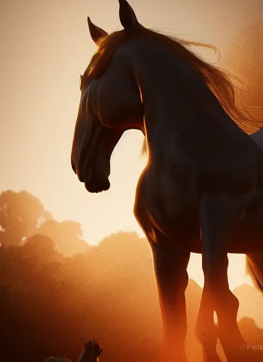 Image similar to horse on man, volumetric lighting, beautiful, golden hour, sharp focus, ultra detailed, cgsociety by leesha hannigan, ross tran, thierry doizon, kai carpenter, ignacio fernandez rios, noir photorealism, film