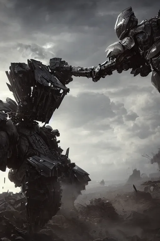 Prompt: hyper detailed cinematic rendering with volumetric lightning and ray tracing, azure skinny full body armored core, weathering armor plating, endoekeleton exposure, 8 k, octane render, unreal engine, ray tracing