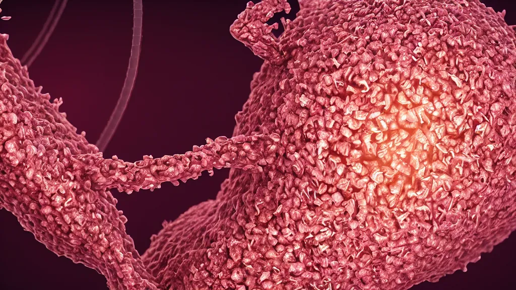 Image similar to beautiful 3 d closeup photo of deadly virus infecting a cell, seen through a microscope, detailed, high contrast, scientific illustration, 8 k, octane render