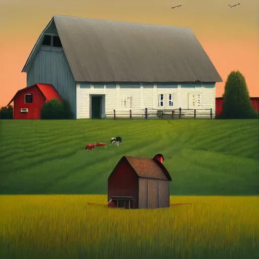 Image similar to a painting of a farm house, an ultrafine detailed painting by rafal olbinski, behance contest winner, pop surrealism, detailed painting, very detailed, minimalist, skeuomorphic, airbrush art