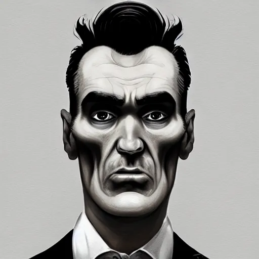 Image similar to portrait of a slim and handsome morrissey as a zombie with a large quiff and thick eyebrows, 7 days to die zombie, fine art, award winning, intricate, elegant, sharp focus, cinematic lighting, digital painting, 8 k concept art, art by z. w. gu, art by brom, art by michael hussar, 8 k