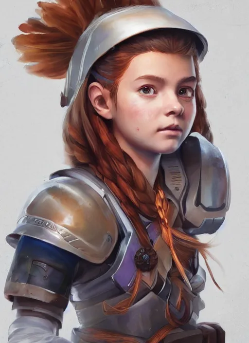 Image similar to a portrait digital painting of a young girl that looks a bit like aloy from horizon : new dawn. she's wearing a mechanics uniform and has been working on some large machinery. painted by artgerm, ross tran.