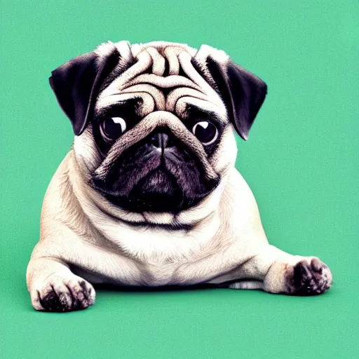 Image similar to “Extremely obese pugs, solid colour background”