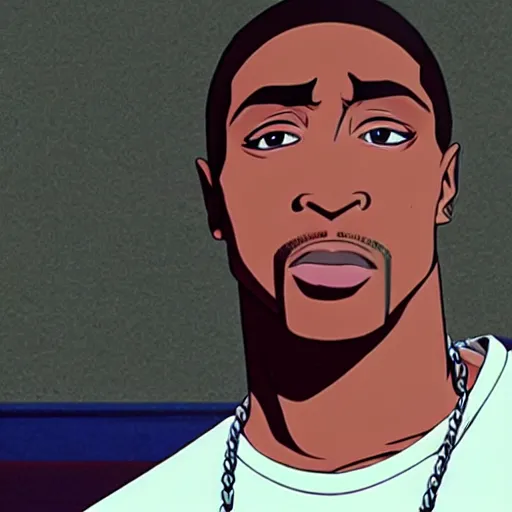 Image similar to Tupac Shakur, screenshot from a 2012s anime