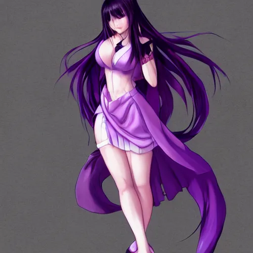 Image similar to purple dress of tifa lockhart by WLOP, rossdraws, Logan Cure, Mingchen Shen, BangkuART, sakimichan, yan gisuka, JeonSeok Lee, zeronis, Chengwei Pan on artstation