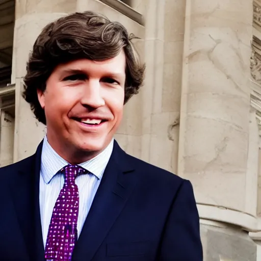 Image similar to tucker carlson, dressed like a princess