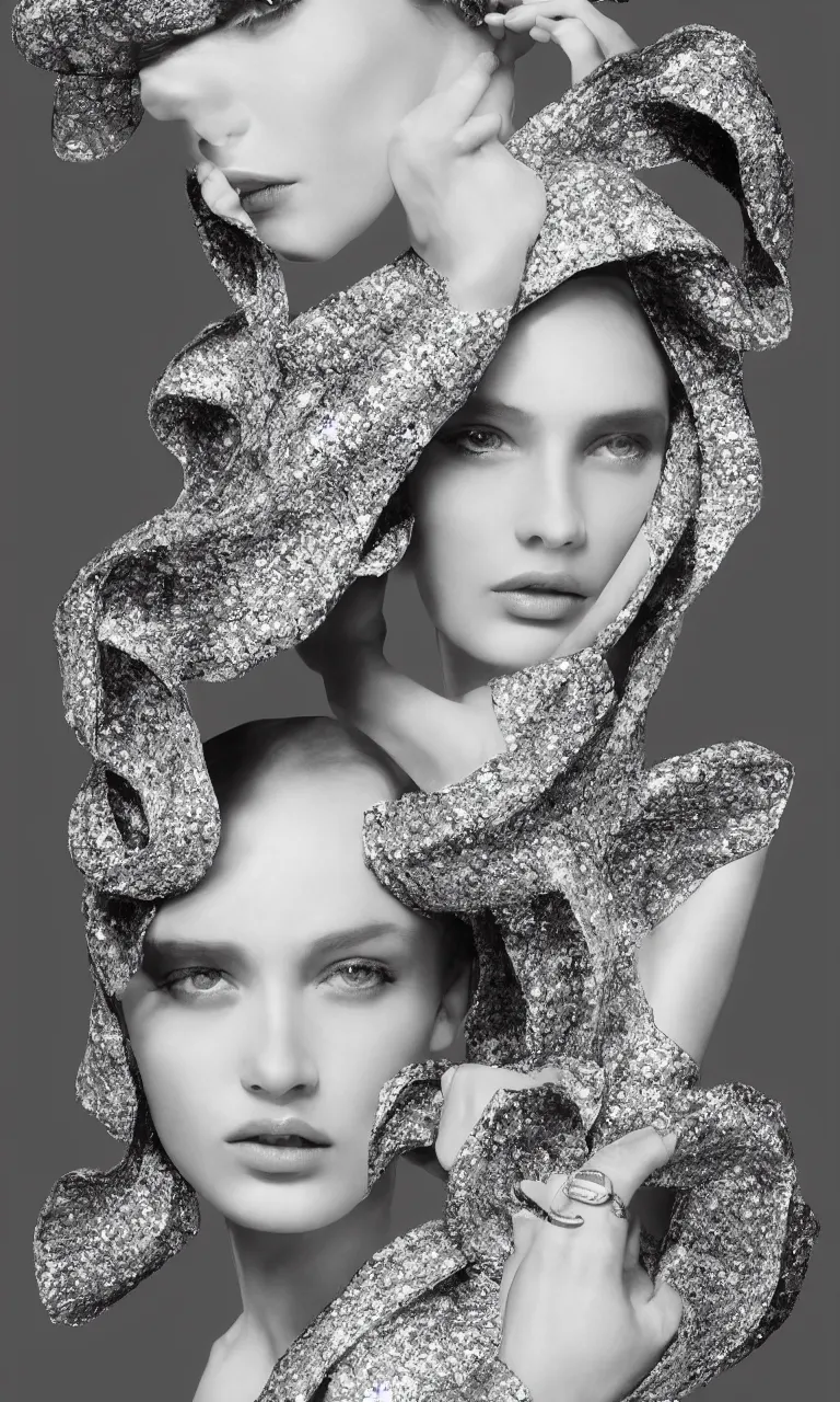 Image similar to diamond woman, hyper-realist photo publicity image for christian Dior