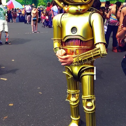 Prompt: c 3 po at a pride festival